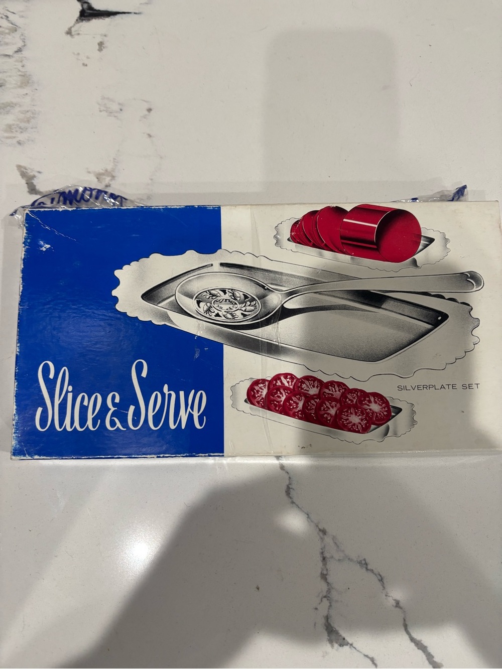 Vintage Slice & Serve Silverplate Set - Red Accents. Cranberry did